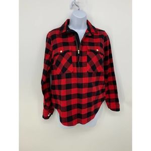J.Crew Women's XXS Red Black Buffalo Plaid Flannel Long Sleeve Popover Shirt